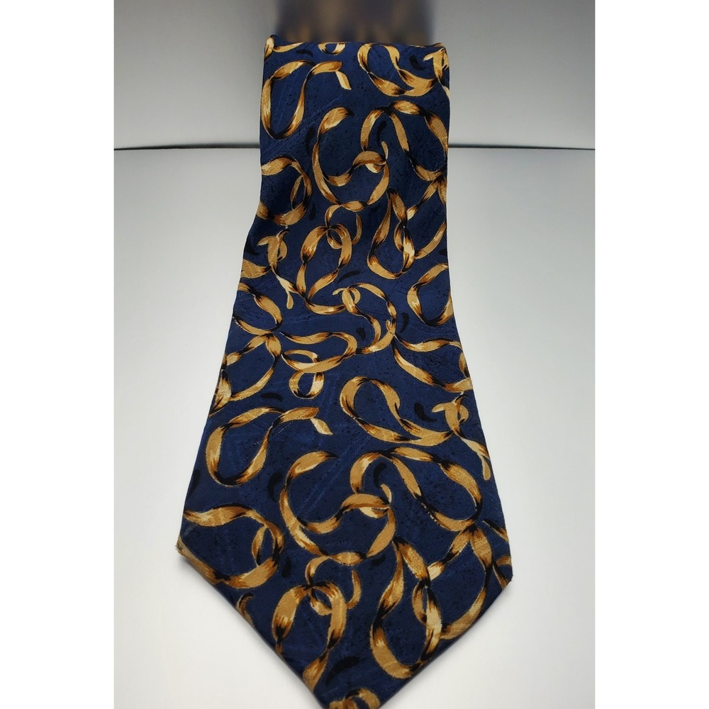 Prima Italy Hand‎ Sewn 100% Silk Blue Yellow Ribbon Pattern